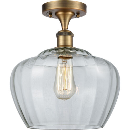 Ballston Large Fenton LED 11 inch Brushed Brass Semi-Flush Mount Ceiling Light in Clear Glass, Ballston