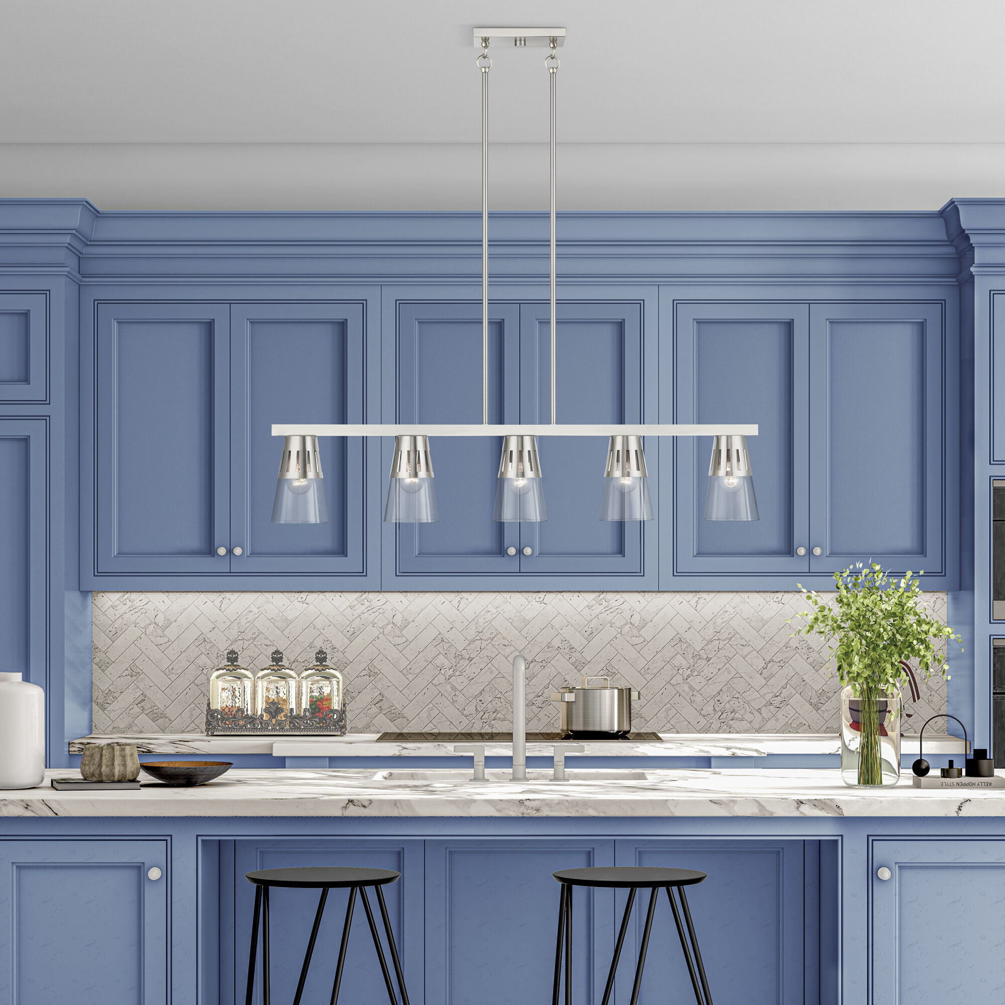 Bennington 5 Light 4.75 inch Brushed Nickel Large Linear Chandelier Ceiling Light