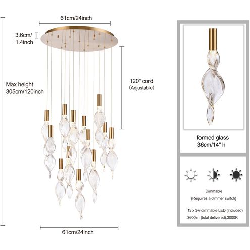 Aurora LED 24 inch Natural Brass Pendant Ceiling Light, Converts to Flush Mount