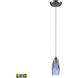 Milan LED 3 inch Satin Nickel with Starburst Blue Mini Pendant Ceiling Light in Starburst Blue Glass