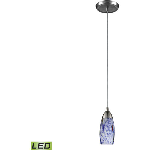 Milan LED 3 inch Satin Nickel with Starburst Blue Mini Pendant Ceiling Light in Starburst Blue Glass