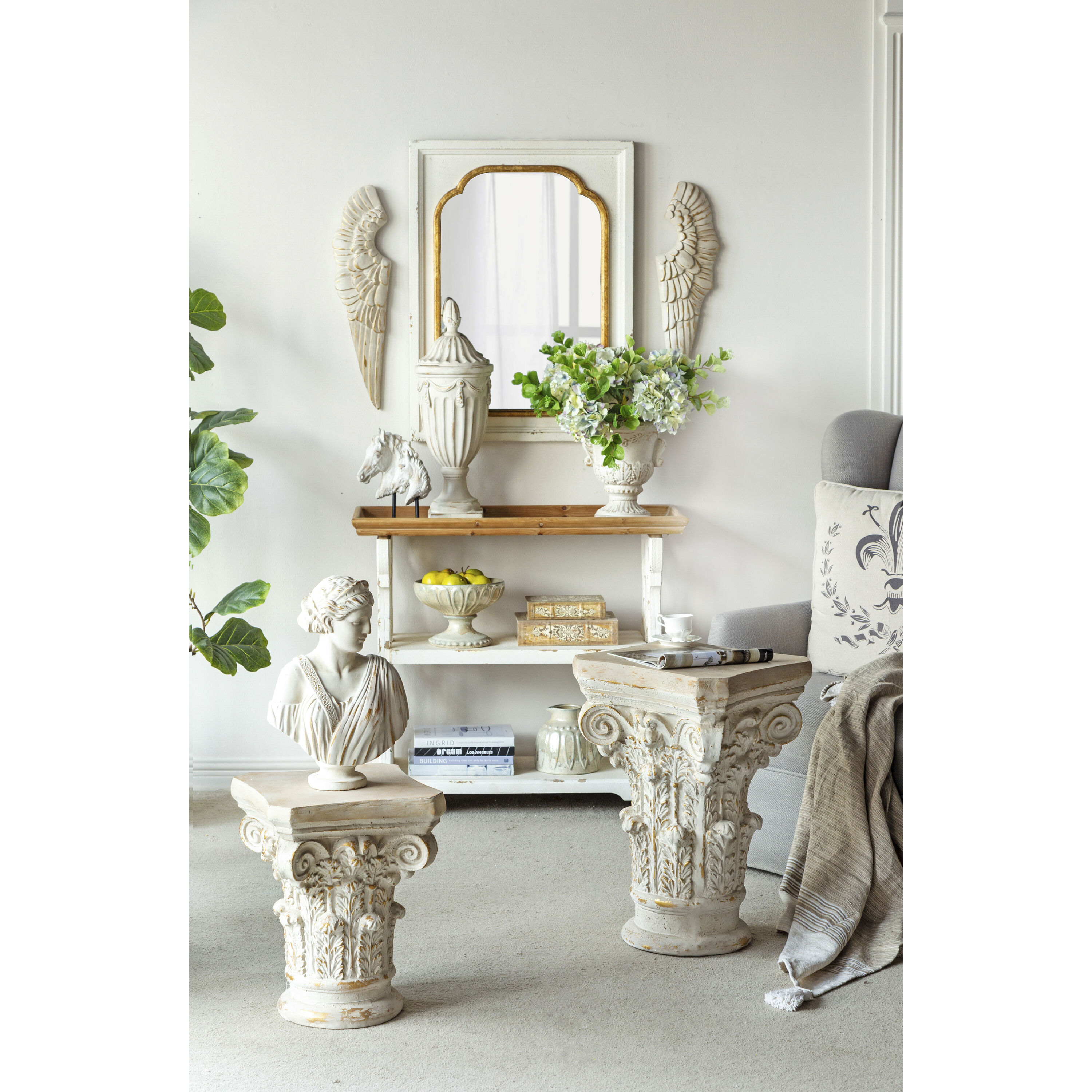 Roman 17.5 X 14 inch White and Gold Pedestal