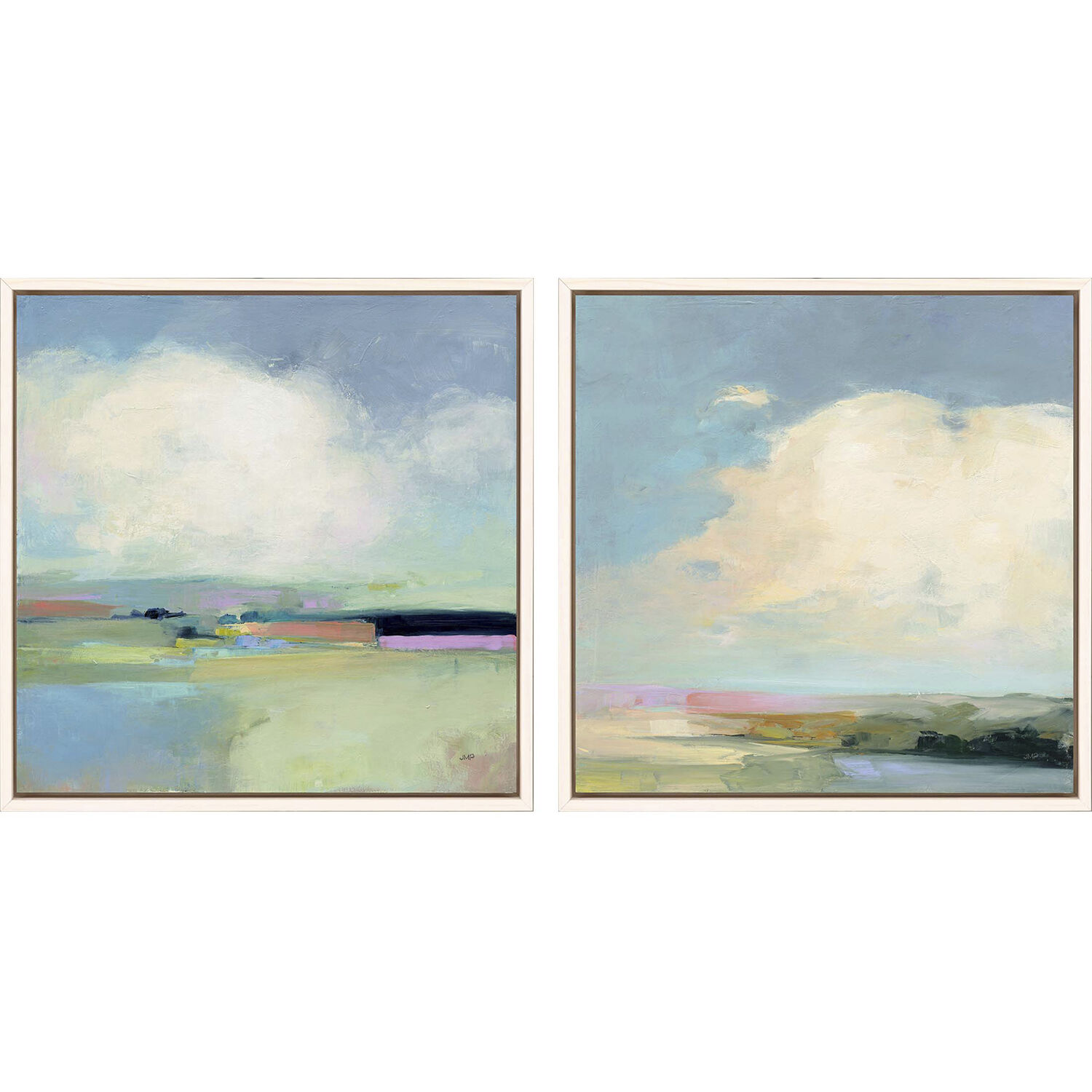 Waterside Blue and Green and Pink and White Framed Art