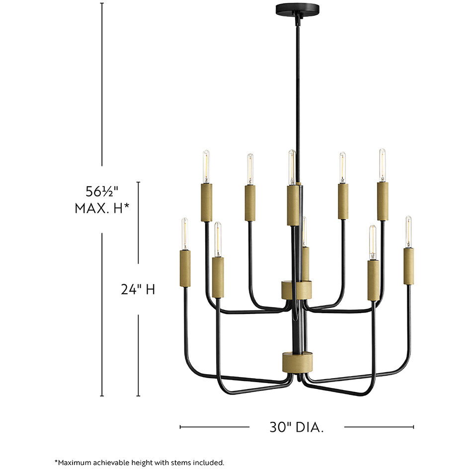 Austen 10 Light 30 inch Black with Lacquered Brass Chandelier Ceiling Light