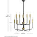 Austen 10 Light 30 inch Black with Lacquered Brass Chandelier Ceiling Light