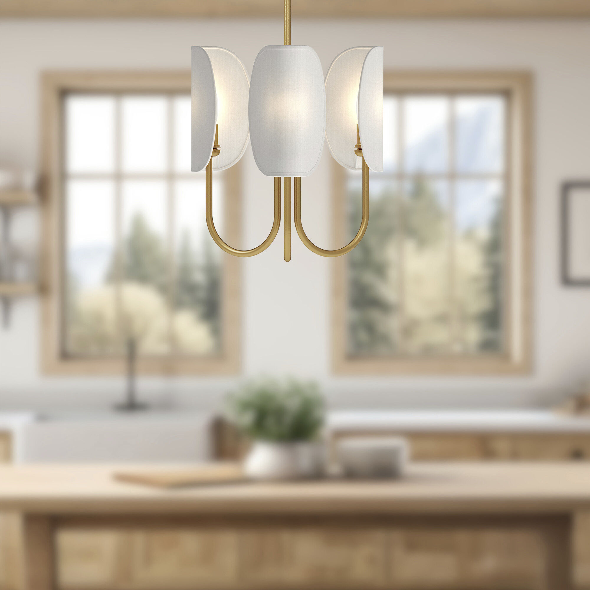 Alora Mood Seno 3 Light 15 inch Aged Gold/White Cotton Fabric Chandelier Ceiling Light in Aged Gold and White Cotton Fabric