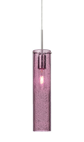 Juni 1 Light Satin Nickel Pendant Ceiling Light in Plum Bubble Glass