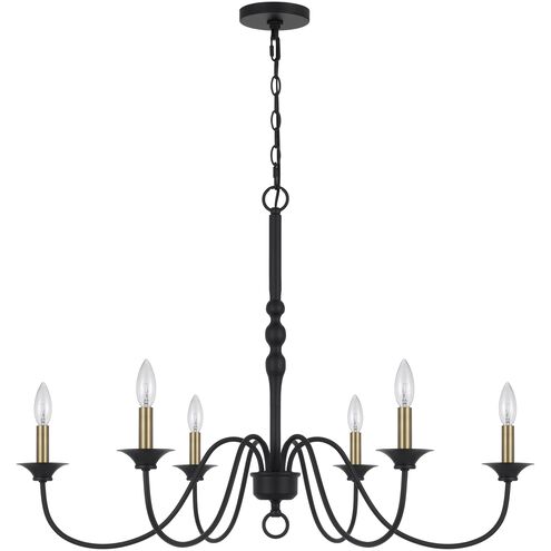 Marino 6 Light 36 inch Black and Antique Brass Chandelier Ceiling Light