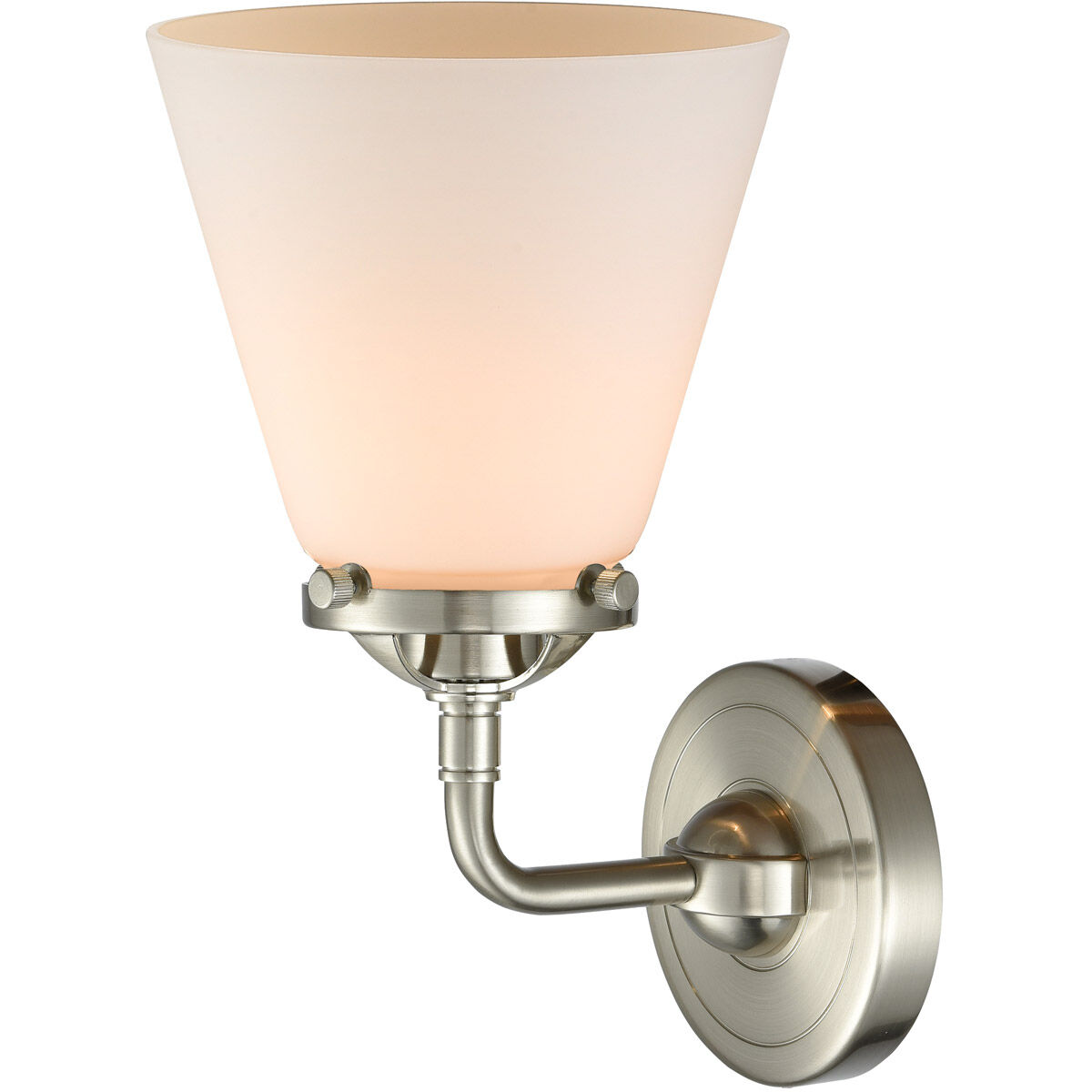 Nouveau Small Cone LED 6 inch Brushed Satin Nickel Sconce Wall Light in Matte White Glass, Nouveau