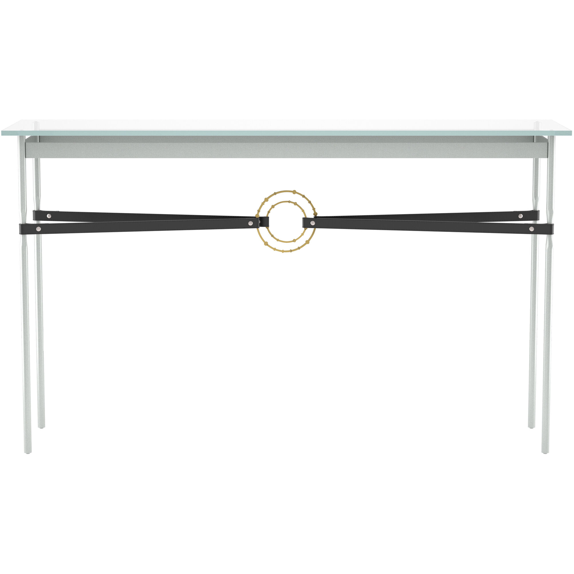 Equus 54 X 14 inch Vintage Platinum and Modern Brass Console Table in Leather Black, Vintage Platinum/Modern Brass
