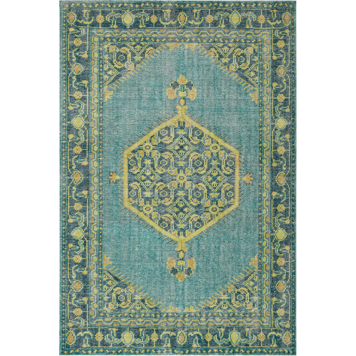 Luella 102 X 66 inch Emerald/Lime/Olive/Aqua/Dark Green/Light Gray Rugs, Wool
