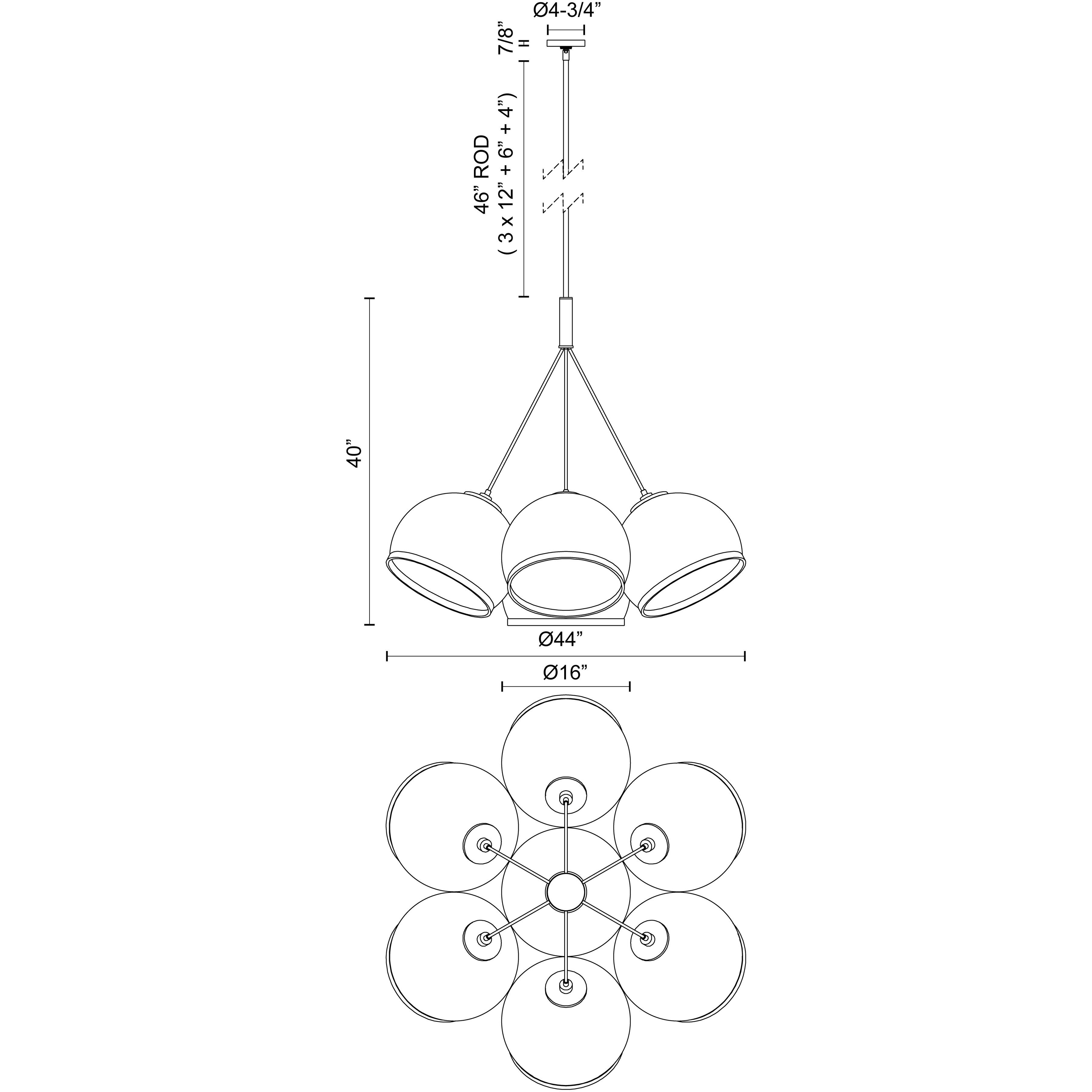 Coast 7 Light 43.9 inch Vintage Brass Down Pendant Ceiling Light