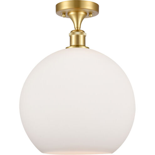 Ballston Athens 1 Light 12 inch Satin Gold Semi-Flush Mount Ceiling Light in Matte White Glass