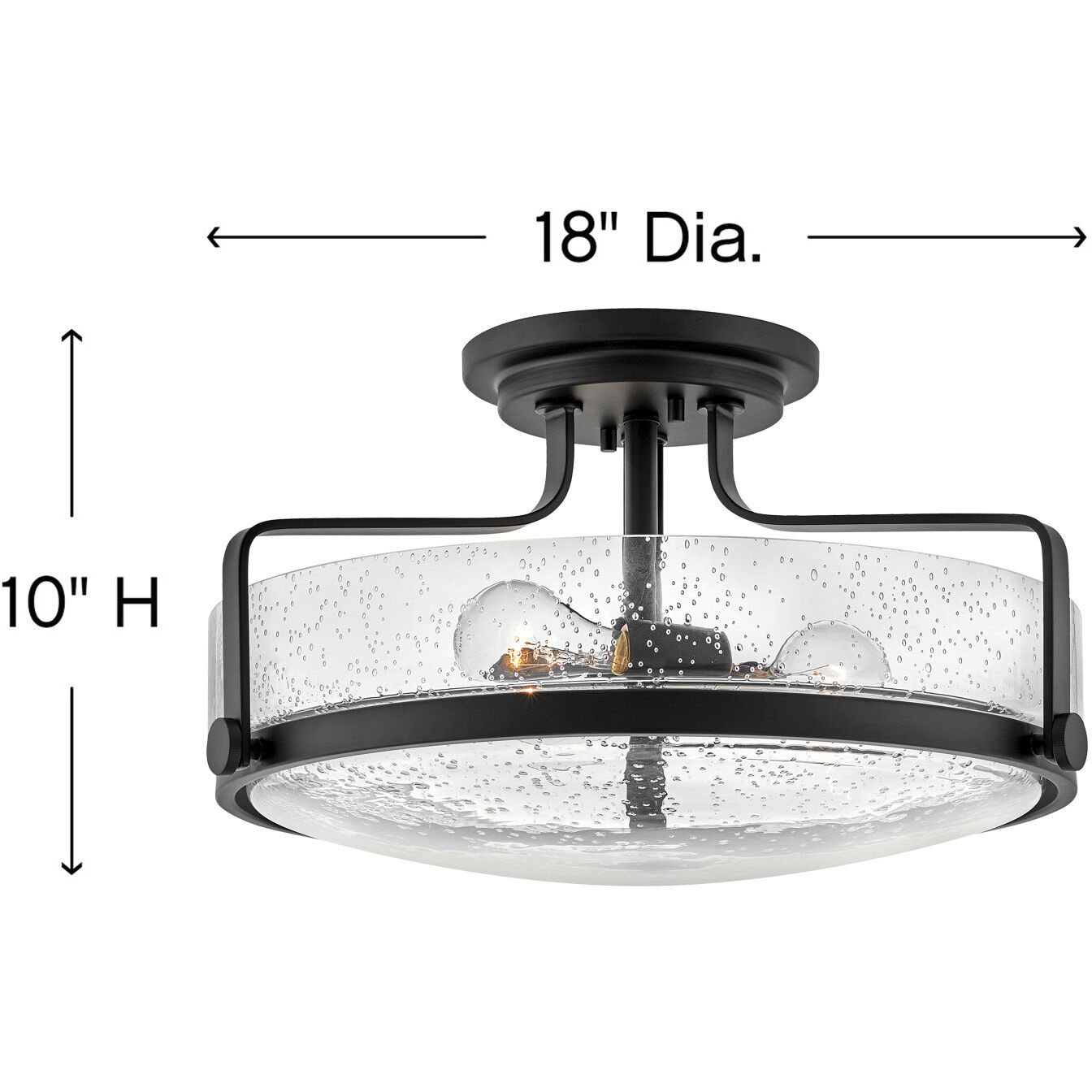 Harper 3 Light 18 inch Black Indoor Semi-Flush Mount Ceiling Light in Clear Seedy