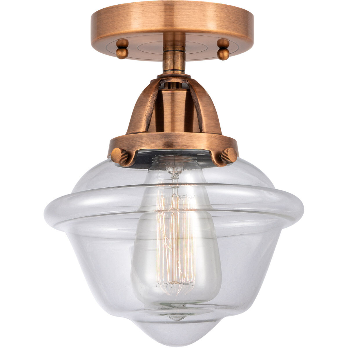 Nouveau 2 Small Oxford LED 7.5 inch Antique Copper Semi-Flush Mount Ceiling Light in Clear Glass