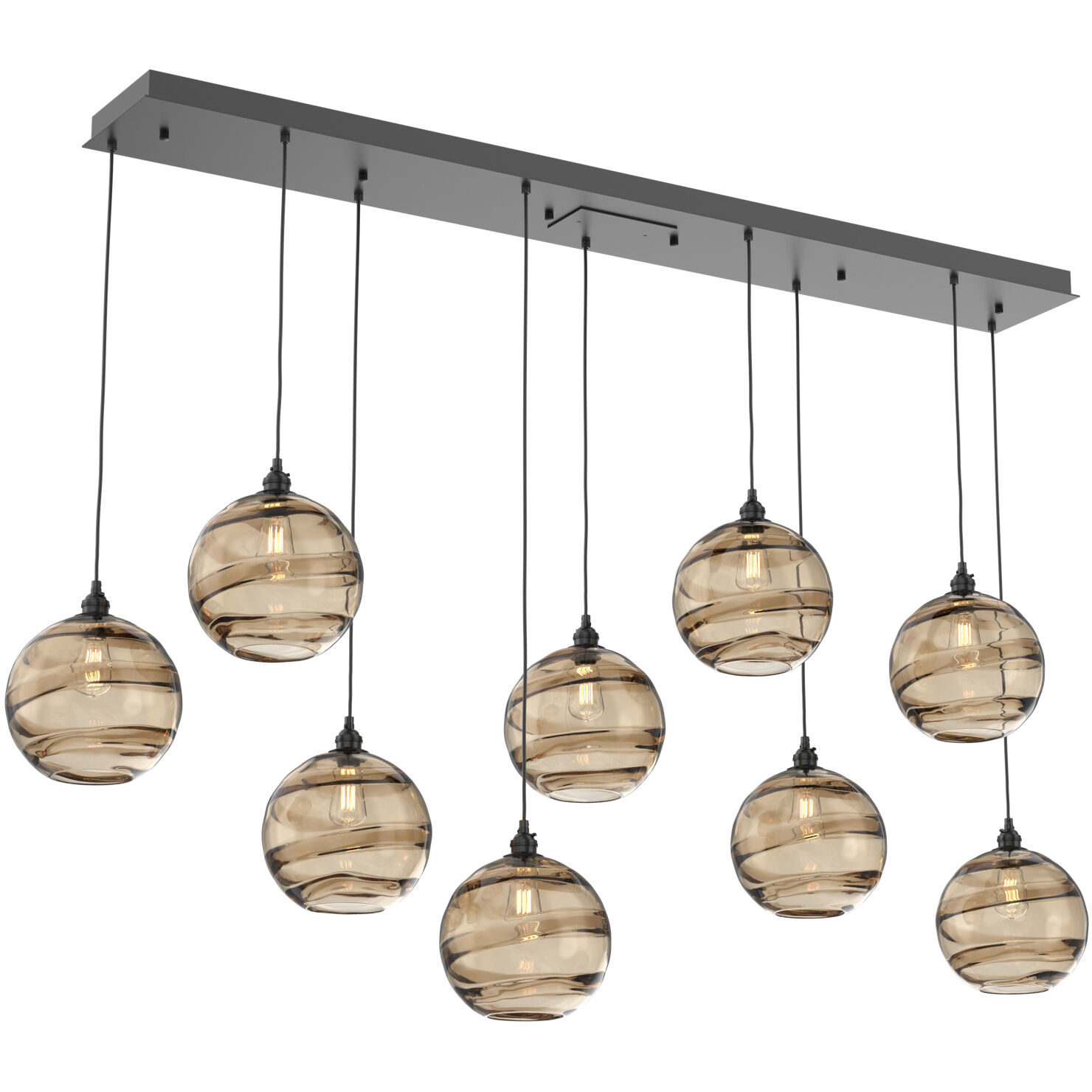 Terra 9 Light Matte Black Linear Pendant Ceiling Light in Terra Bronze, Multi-Port