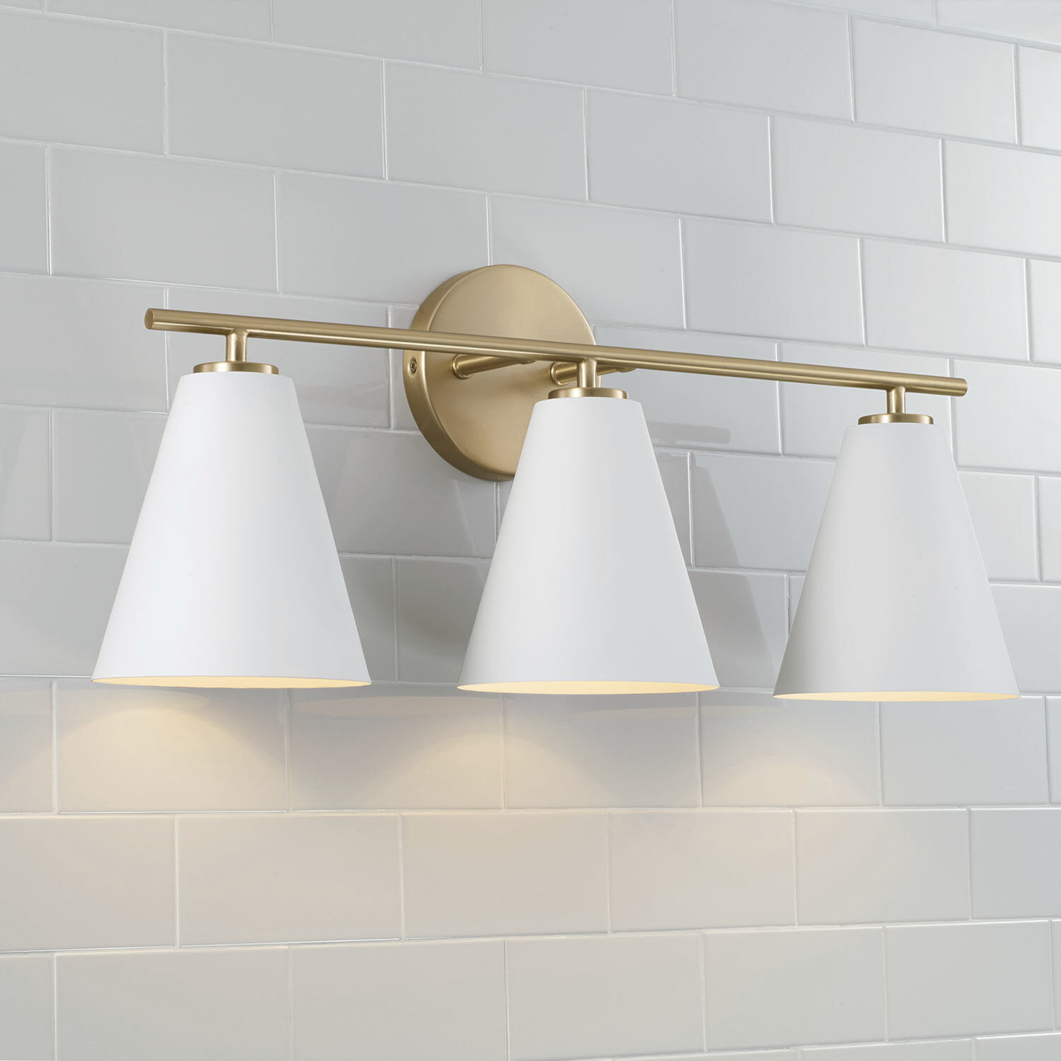 Charlie 3 Light 24 inch Matte Brass Vanity Light Wall Light in Matte White