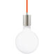 SoCo 1 Light 1.7 inch Satin Nickel Pendant Ceiling Light in Orange Cord, 96 inch
