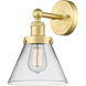 Cone 1 Light 7.75 inch Satin Gold Sconce Wall Light in Clear Glass, Large