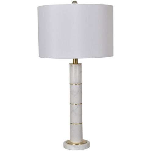Marble Column 30 inch 150 watt White and Brass Table Lamp Portable Light