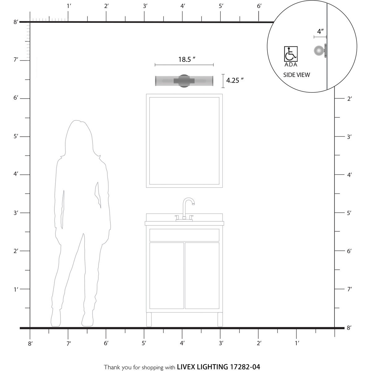 Banca 2 Light 4 inch Black with Brushed Nickel Accent ADA Vanity Sconce Wall Light