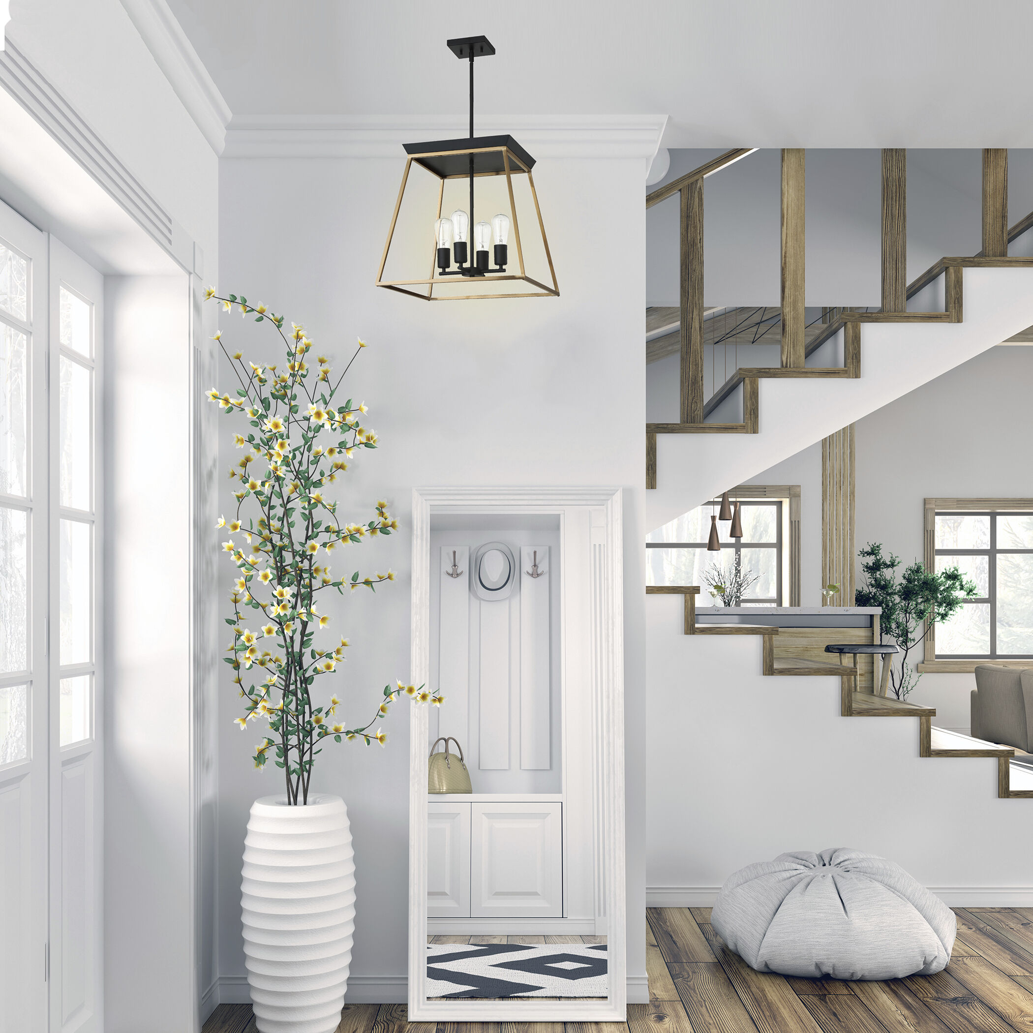 Paulino 4 Light 18.03 inch Brushed Gold and Matte Black Pendant Ceiling Light