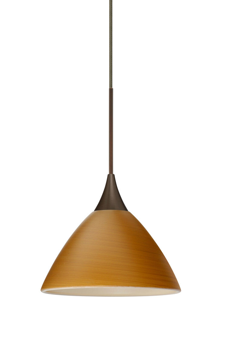 Domi 1 Light Bronze Pendant Ceiling Light in Incandescent, Oak Glass