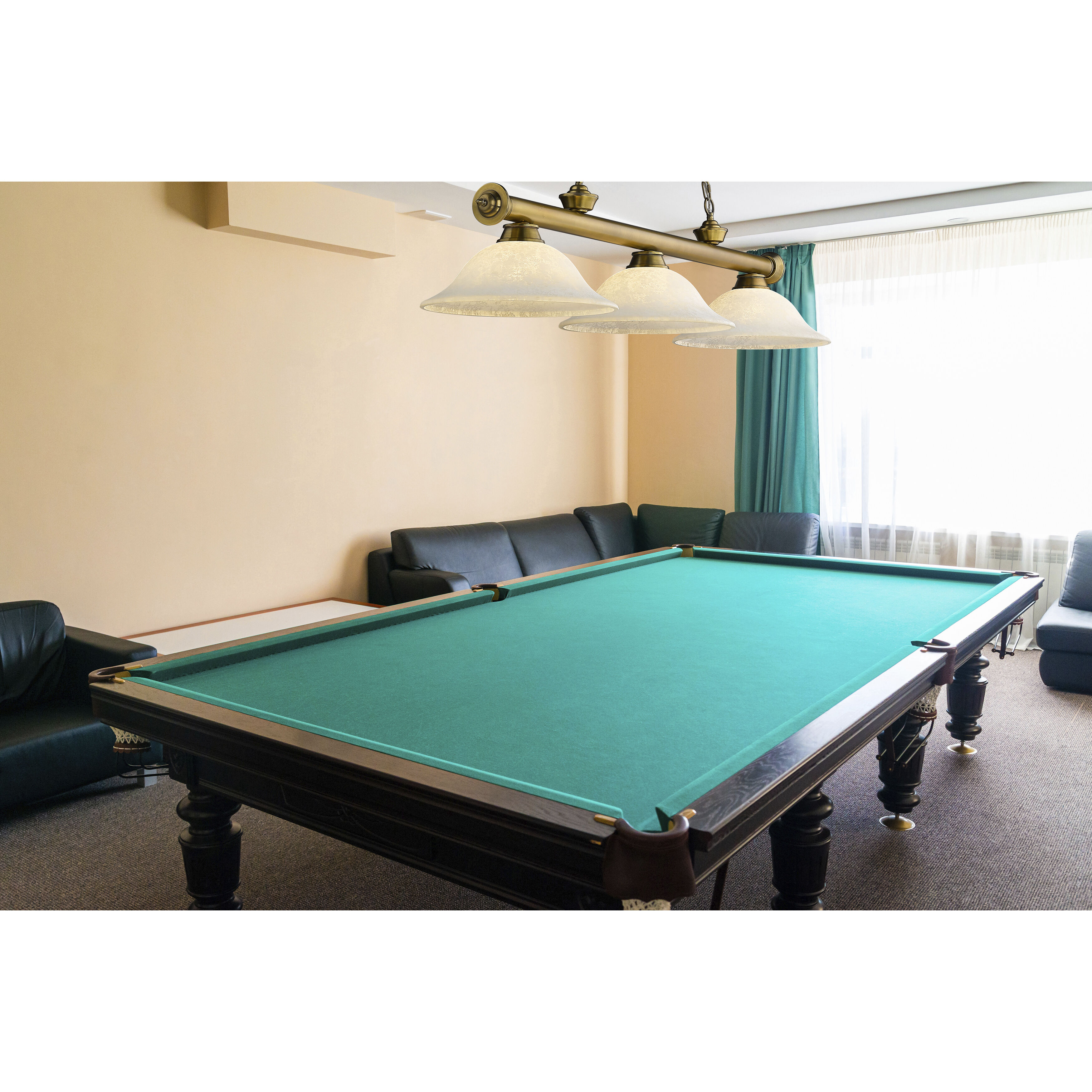 Cordon 3 Light 58 inch Rubbed Brass Billiard Ceiling Light in White Mottle Glass