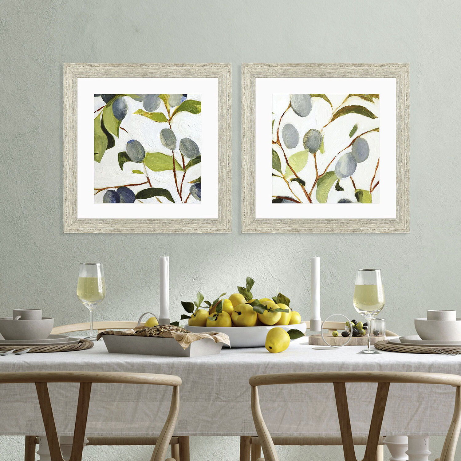 Olive Branches Green and Blue and Gray Framed Art, Propac