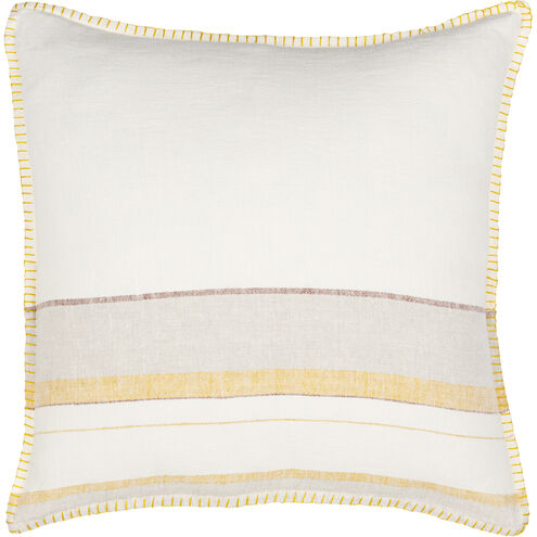 Linen Stripe Embellished 20 inch Cream Pillow Kit in 20 x 20, Square