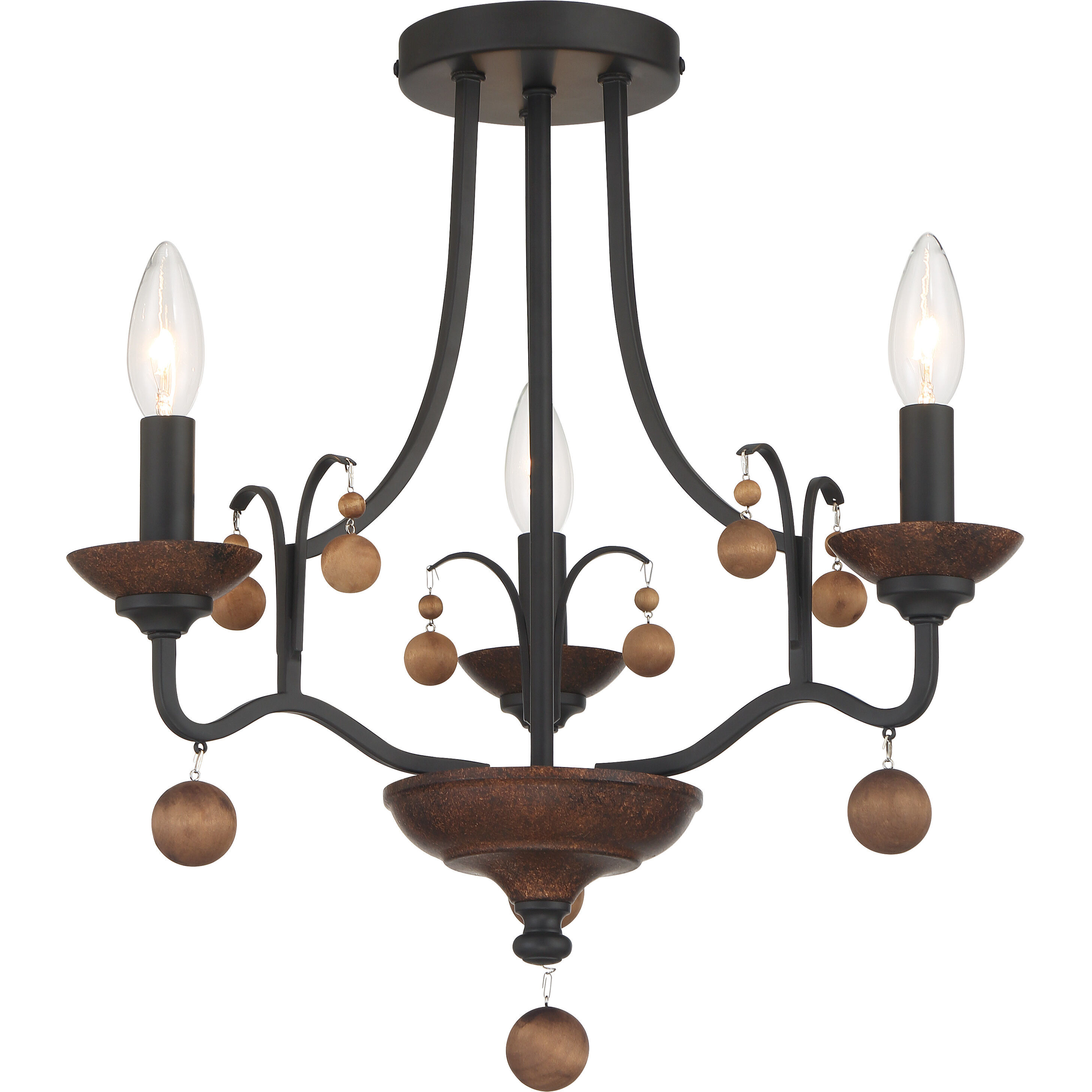 Colonial Charm 3 Light 16.75 inch Old World Bronze with Walnut Semi Flush Ceiling Light