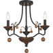 Colonial Charm 3 Light 16.75 inch Old World Bronze with Walnut Semi Flush Ceiling Light