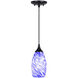 Milano LED 4.75 inch Matte Black Mini Pendant Ceiling Light in Azurra Glass