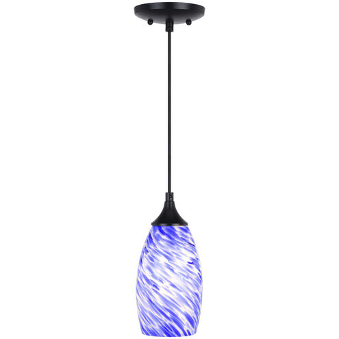 Milano LED 4.75 inch Matte Black Mini Pendant Ceiling Light in Azurra Glass