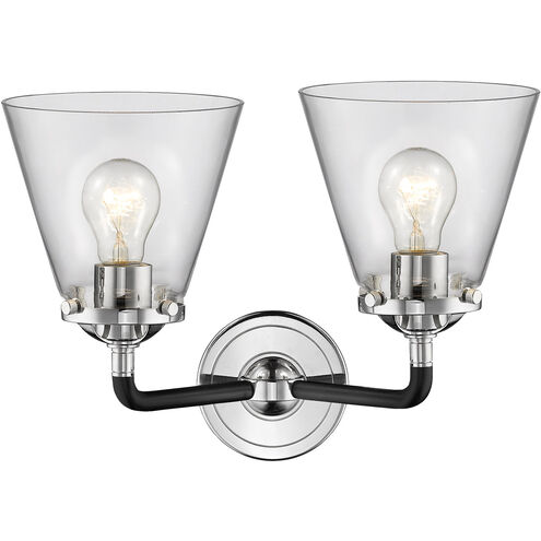 Nouveau Small Cone LED 14 inch Black Polished Nickel Bath Vanity Light Wall Light in Clear Glass, Nouveau