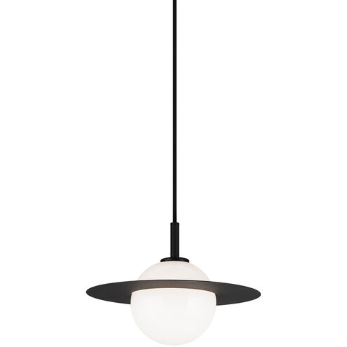 Saturn 1 Light 12 inch Black and Opal Pendant Ceiling Light in Black and Opal Glass