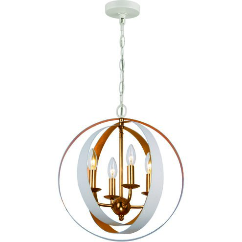 Luna 4 Light 16 inch Matte White and Antique Gold Mini Chandelier Ceiling Light