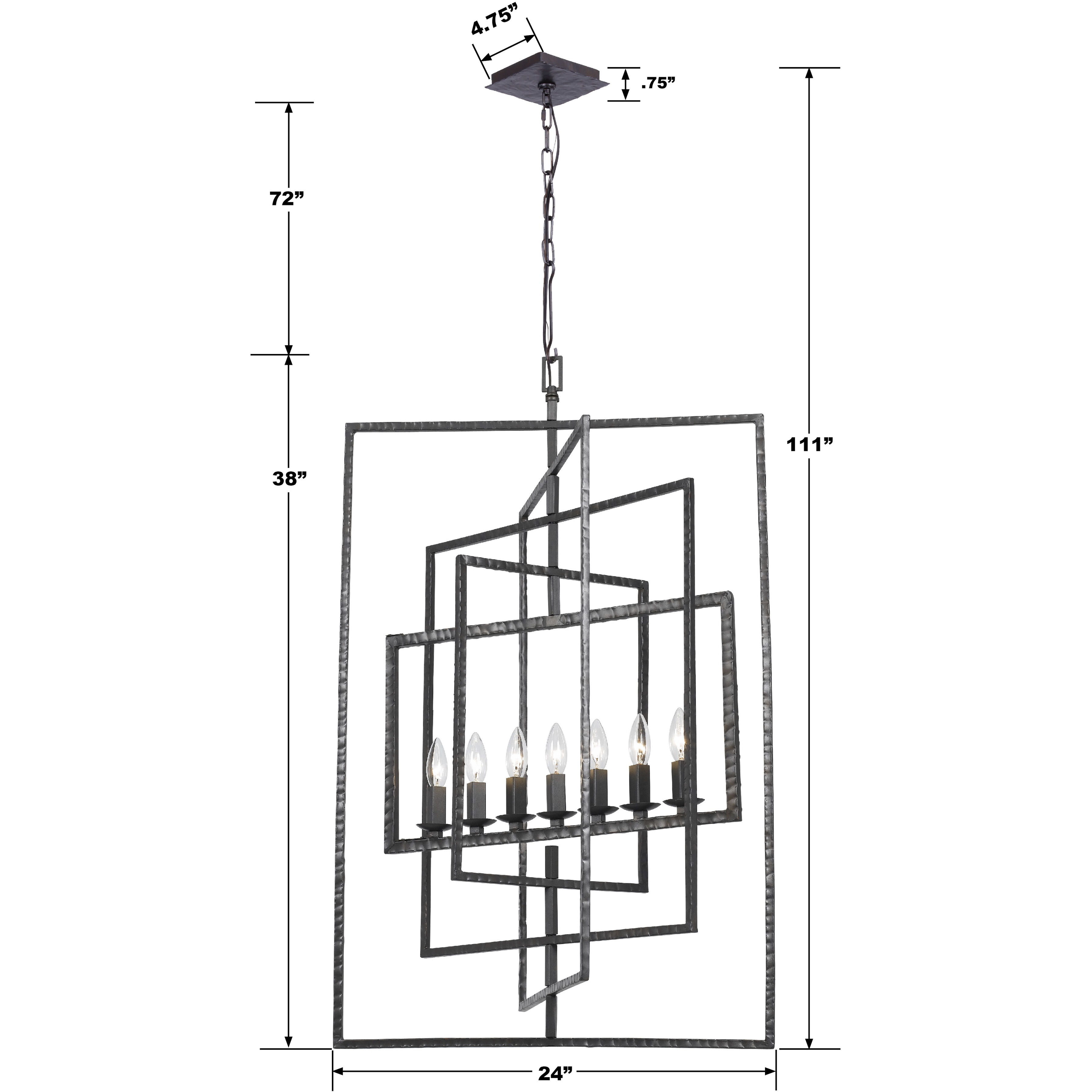 Capri 7 Light 24 inch Raw Steel Chandelier Ceiling Light