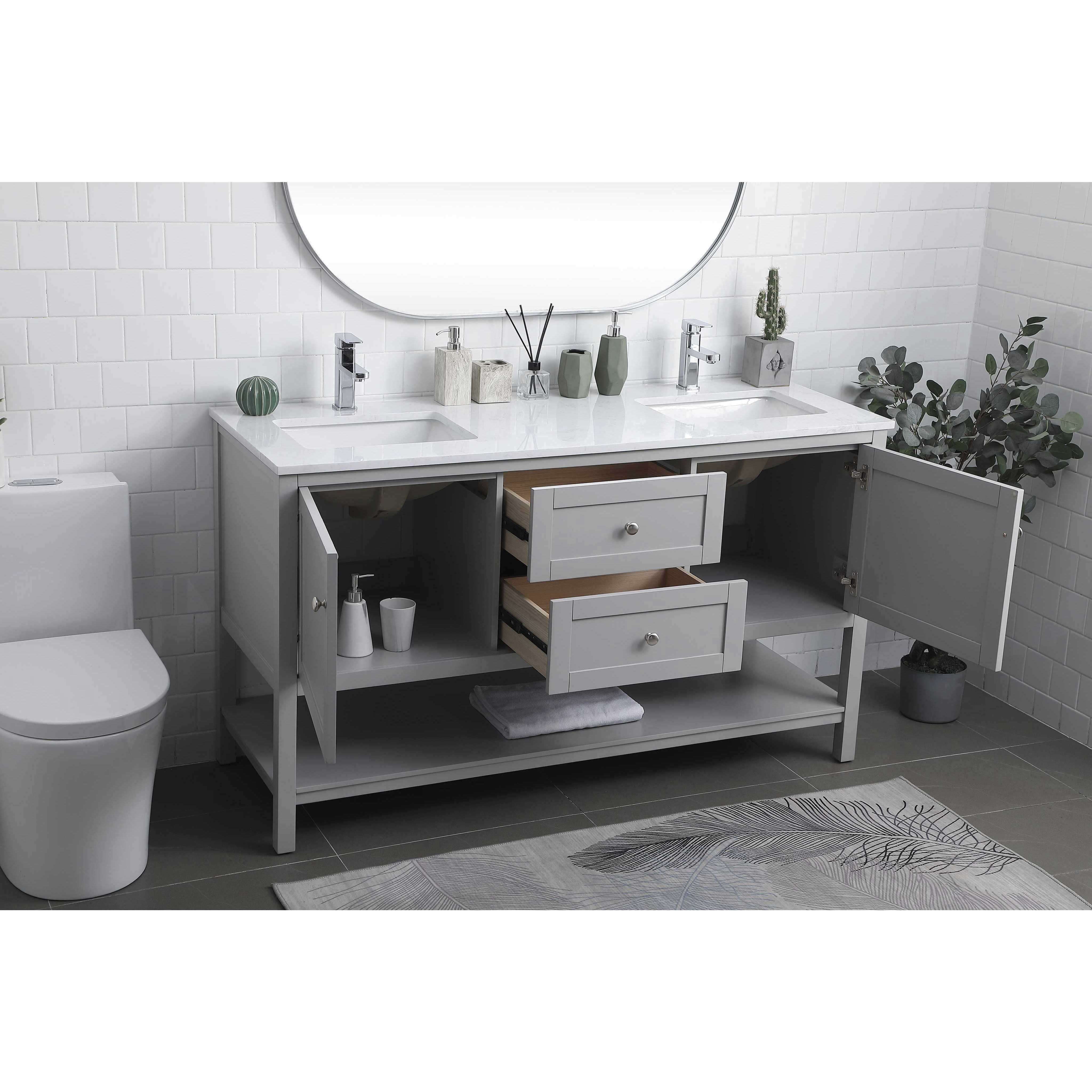 Heath 60 X 21.5 X 35 inch Grey Vanity Sink Set