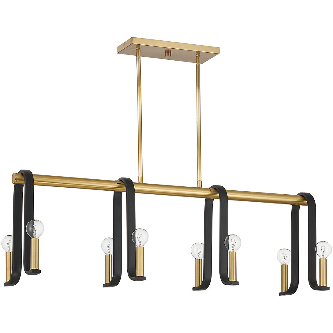 Archway 8 Light 38 inch Black with Warm Brass Accents Linear Chandelier Ceiling Light
