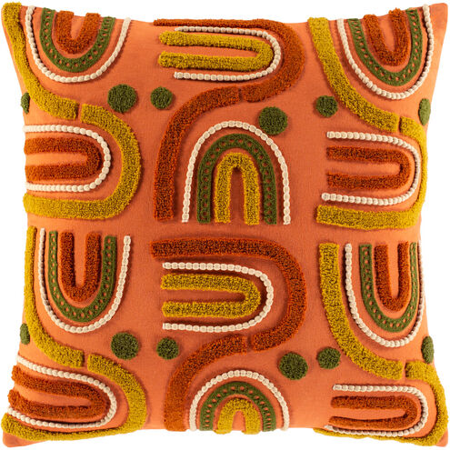 Declan 20 X 20 inch Terracotta/Clay/Olive/Dark Green/Ivory Pillow Cover, Square