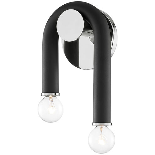 Whit 2 Light 7 inch Polished Nickel/Black Wall Sconce Wall Light