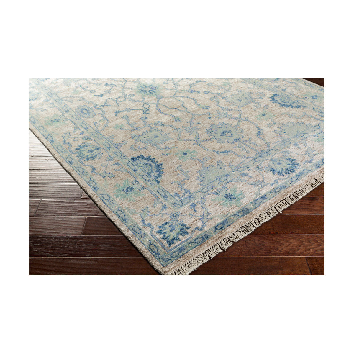 Maeva 36 X 24 inch Green and Blue Area Rug, Wool and Viscose