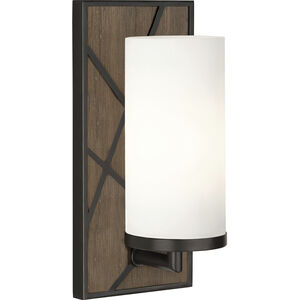 Michael Berman Bond 1 Light 5.5 inch Smoked Walnut Wood Wall Sconce Wall Light in Deep Patina Bronze, Frosted Cased White Glass