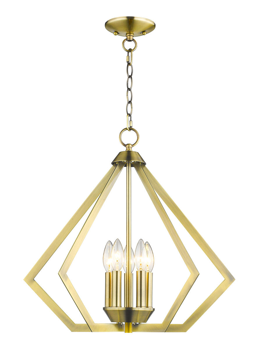 Prism 5 Light 20 inch Antique Brass Chandelier Ceiling Light