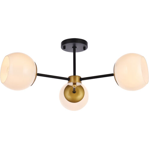 Briggs 3 Light 26 inch Black and Brass Flush Mount Ceiling Light