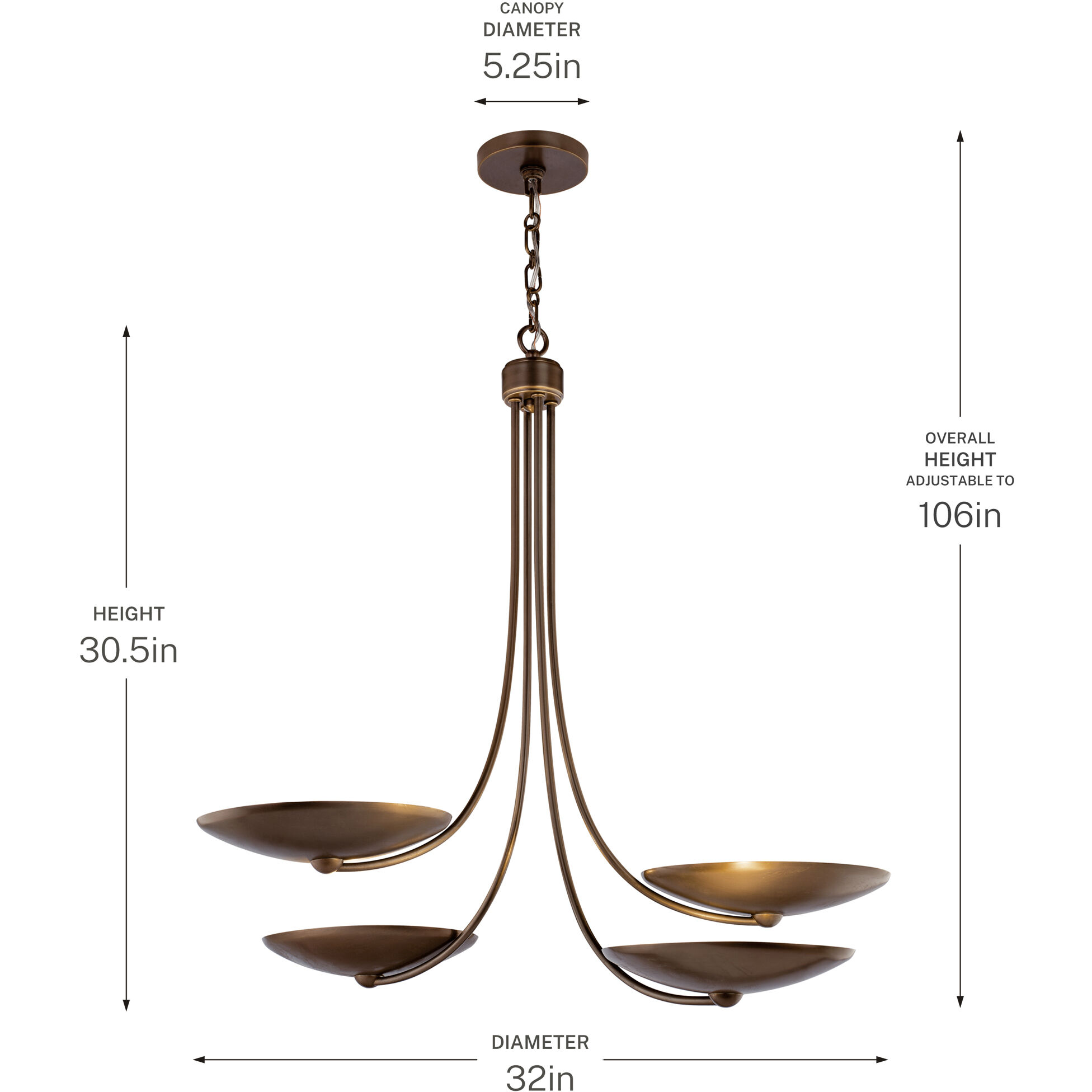 Palmela 4 Light Lacquered Bronze Chandelier Ceiling Light
