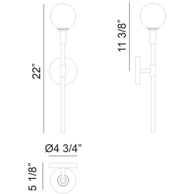 Candlestix Wall Sconce Wall Light in Black and Opal Glass