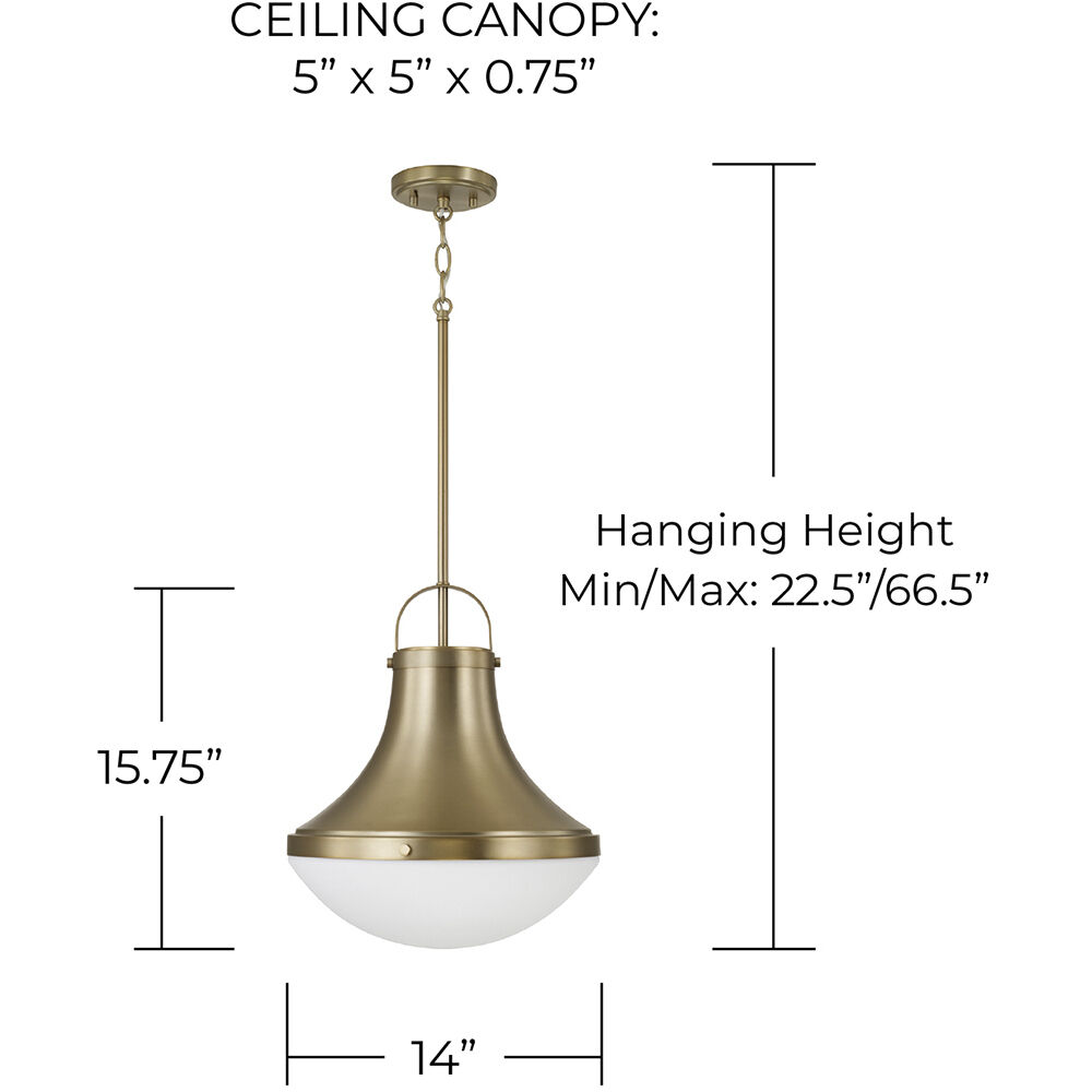 Arlo 1 Light 14 inch Aged Brass Pendant Ceiling Light