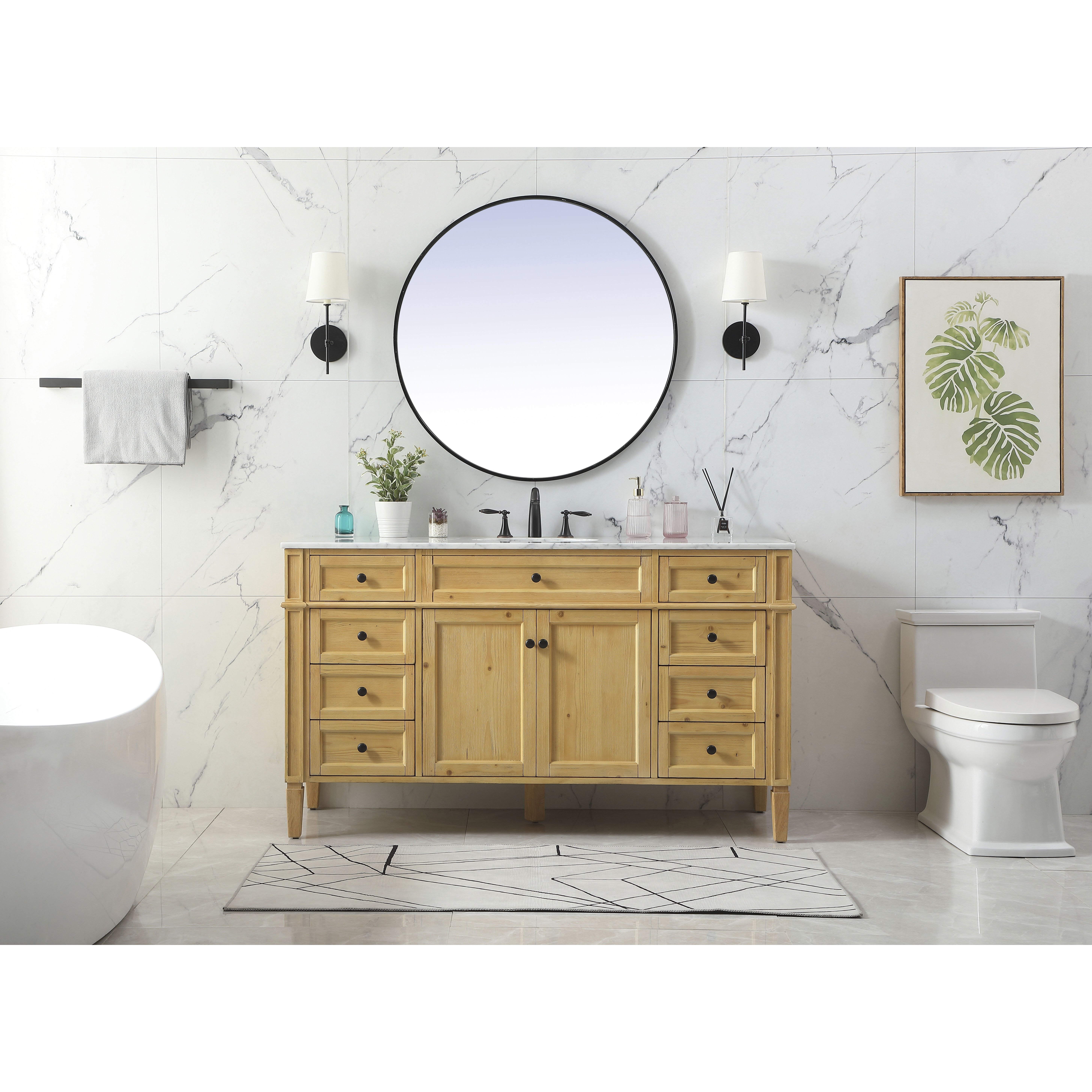 Park Avenue 60 X 21.5 X 35 inch Natural Wood Vanity Sink Set